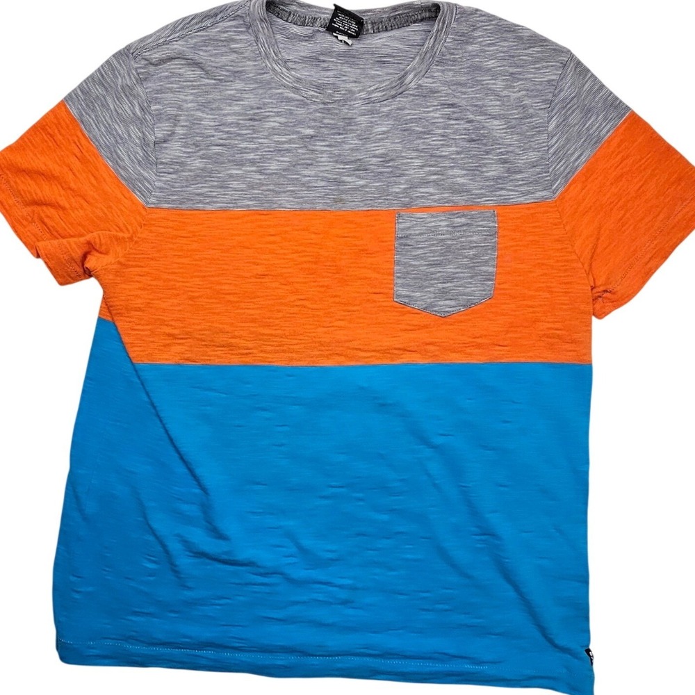 Tony Hawk Mens Large Colorblock Pocket T-Shirt Grey Orange Blue Skater Tee. Spot